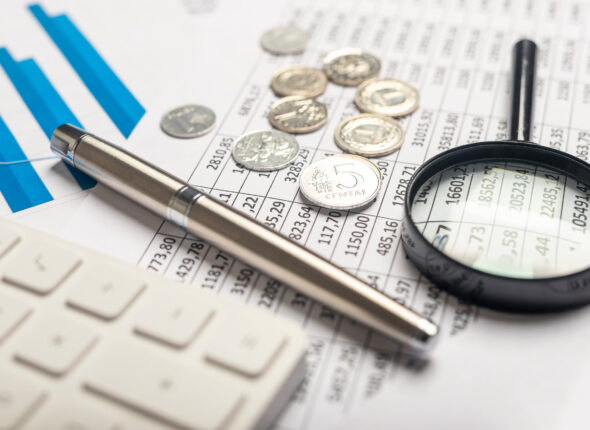 Business financial analysis and research concept. Calculating income and profit