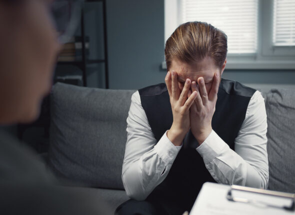Depressed client talking to psychiatrist