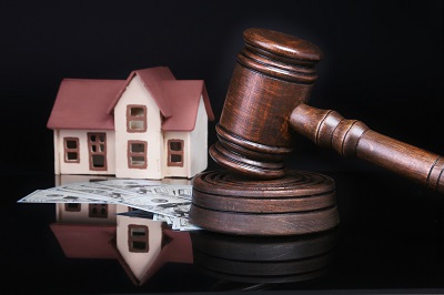 House Auction, Gavel and Property. concept for home ownership, buying, selling or foreclosure.